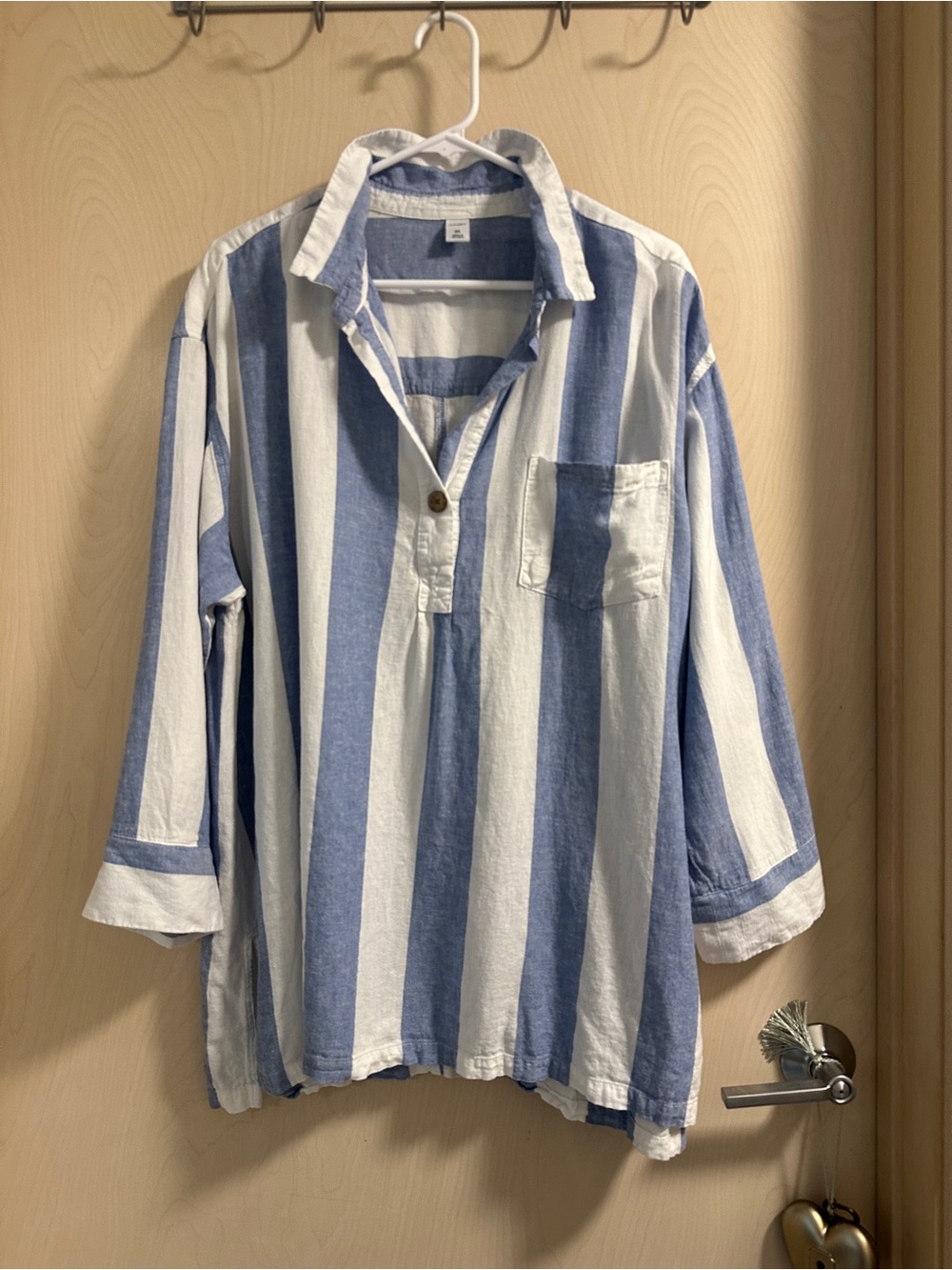Old Navy 2xl Blue White Stripe Coastal Linen Blend Pop Over Top